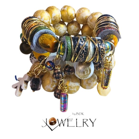 Handmade Boho Leather Beaded Bracelet Set | 3PC Layered Jewelry - Picture 2 of 4